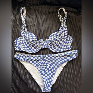 Vetchy Blue and White Checkered Bikini M Bottoms L Top
